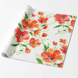 Papel De Presente Padrão sem costura de aquarela flores de laranja