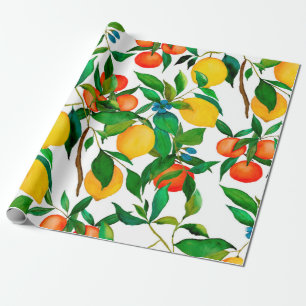 Papel De Presente Padrão sem costura de aquarelas com frutas de citr
