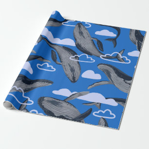 Papel De Presente Padrão sem costura de baleias azuis. Vintag desen