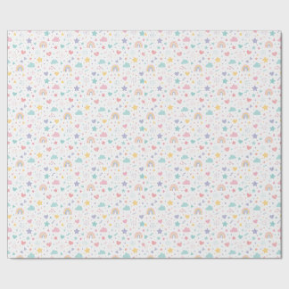 Papel De Presente Padrão Sem Costura de Corações e Estrelas em Paste
