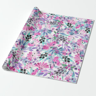 Papel De Presente Padrão sem costura de flores e bagas roxas,blu