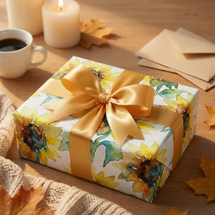 Papel De Presente Padrão Sem Costura de Girassóis em Aquarela Abstra