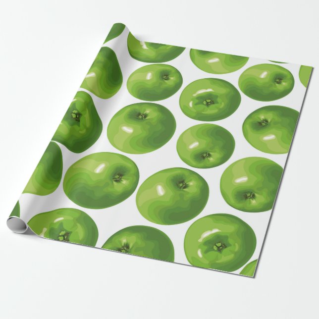 Papel De Presente Padrão sem costura de maçã verde (Desenrolado)