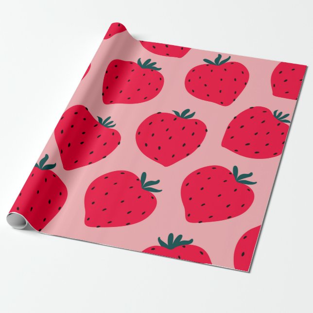 Papel De Presente Padrão sem costura de morango moderno. Grande roda (Desenrolado)