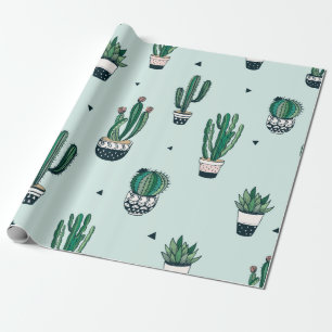 Papel De Presente Padrão sem costura desenhado à mão com cactos e
