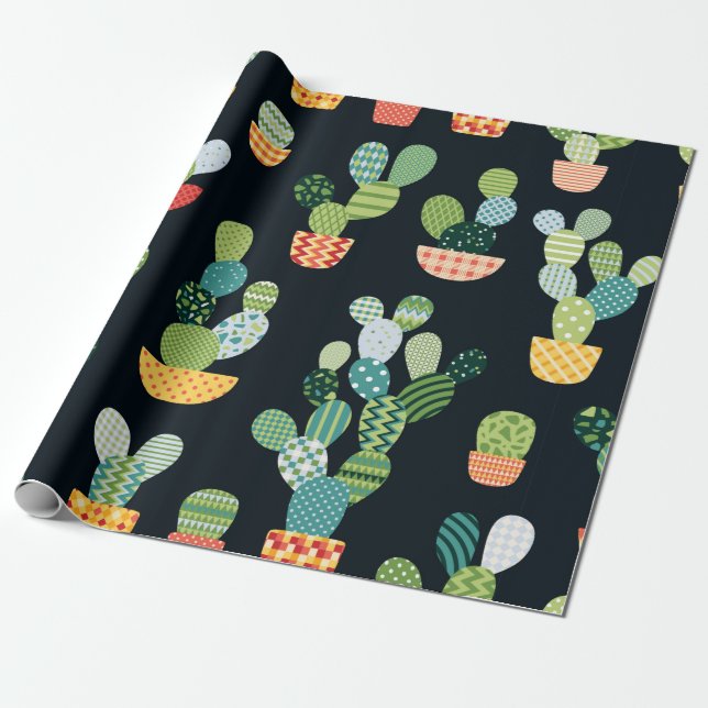 Papel De Presente Padrão sem costura do Cactus no estilo de patch co (Desenrolado)