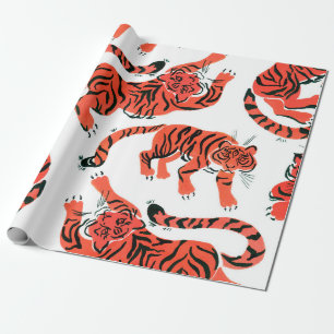 Papel De Presente Padrão sem costura pintado em tigres-guaches em