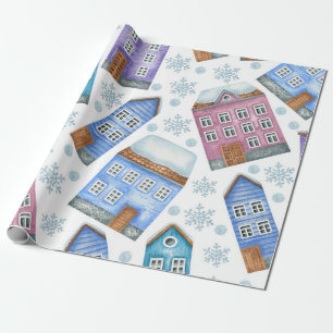 Papel De Presente Padrão sem costura que representa casas de inverno