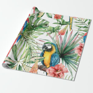 Papel De Presente Padrão sem costura tropical aquarela com papagaios