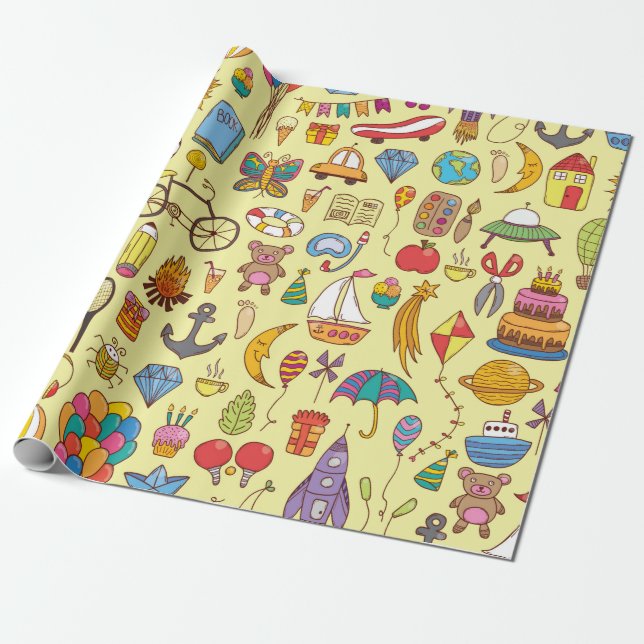 Papel De Presente padrão sem descontinuidades desenhado à mão com ra (Desenrolado)