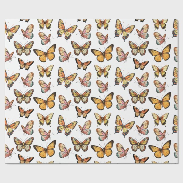 Papel De Presente Padrão Sem Olho De Borboleta. Borboleta Monarca (Aberto)