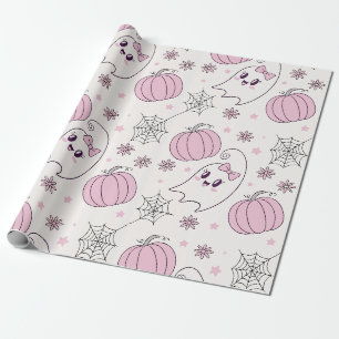 Papel De Presente Padrão sem soldadura do Pastel Pink Halloween (4)