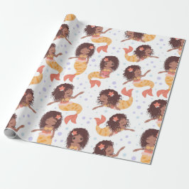 Papel De Presente Padrão Sereia Afro-Americano