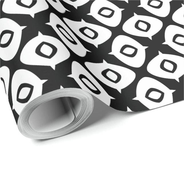 Papel De Presente Padrão Simétrico Arabesco Preto e Branco em Negrit (Ponta do rolo)