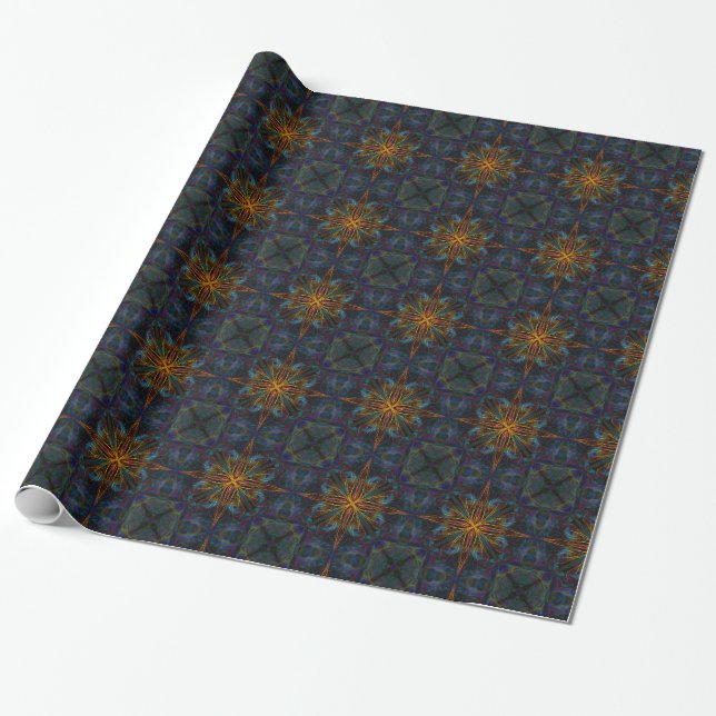 Papel De Presente Padrão Simétrico de Cruz de ouro (Desenrolado)