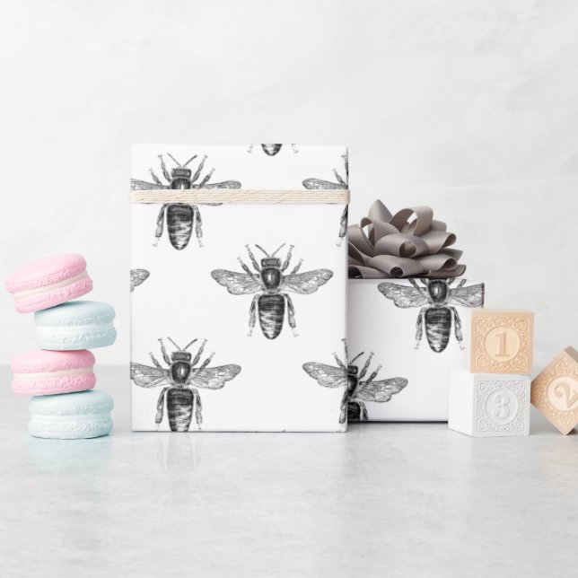 Papel De Presente Padrão Simples De Abelhas Pretas E Brancas (Chá de bebê)