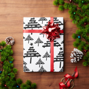 Papel De Presente Padrão Simples de Árvore de Natal Preto Feriado