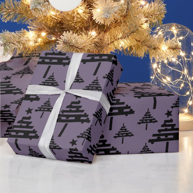 Papel De Presente Padrão Simples de Árvore de Natal Roxo Preto (Feriados)