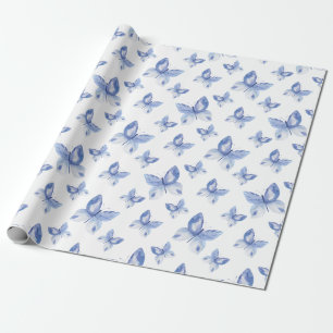Papel De Presente Padrão Simples de Borboleta Azul