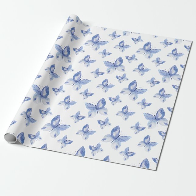 Papel De Presente Padrão Simples de Borboleta Azul (Desenrolado)