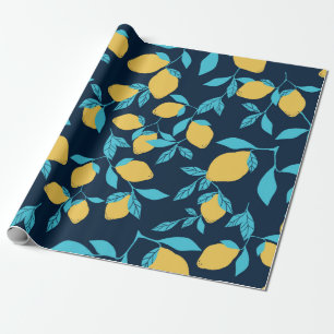 Papel De Presente Padrão simples de citros. limões maduros e folha