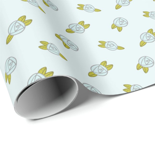 Papel De Presente Padrão Simples De Rosa Floral Azul, Correto (Ponta do rolo)