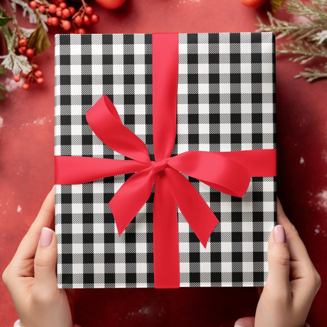 Papel De Presente Padrão Simples de Verificação de Buffalo Xadrez Pr (Black and white buffalo check pattern wrapping paper.)