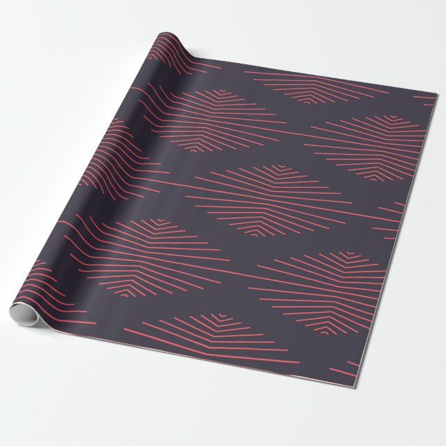 Papel De Presente Padrão simples, vermelho, tradicional com linhas (Desenrolado)