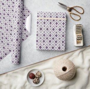 Papel De Presente Padrão sofisticado de Natal Roxo e Prata