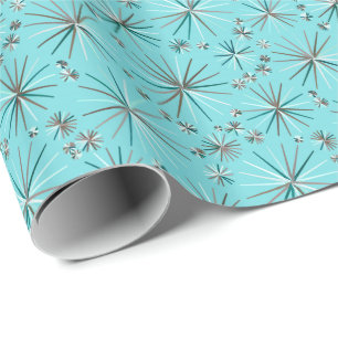 Papel De Presente Padrão Sputnik de meados do século, azul de ovo de