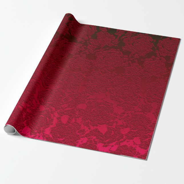 Papel De Presente Padrão Suculento Floral de Natal Vermelho Metálico (Desenrolado)