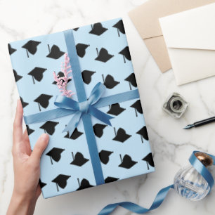 Papel De Presente Padrão superior do boné de formatura azul-claro mo