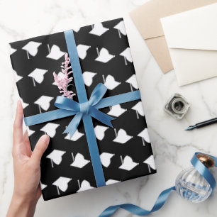 Papel De Presente Padrão superior do boné de formatura branco e pret