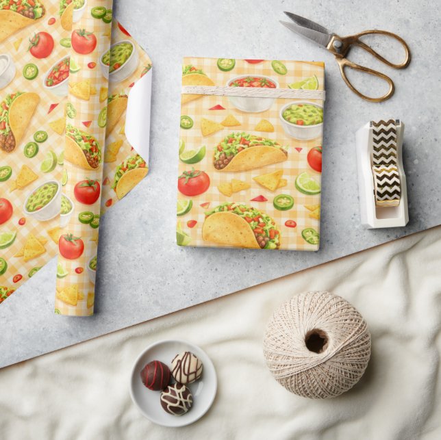 Papel De Presente Padrão Taco e Nacho (Artesanato)