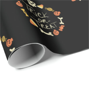 Papel De Presente Padrão Temático de Quadro Negro Fofo de Halloween