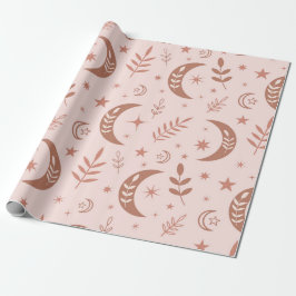 Papel De Presente Padrão Terrestre Brown Boho Moon