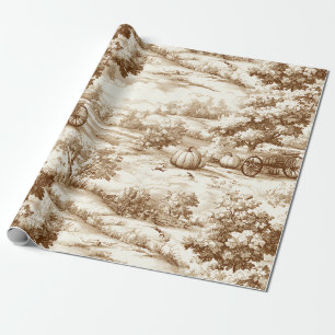 Papel De Presente Padrão Toile de Ação de Graças em Sépia Vintage Ab