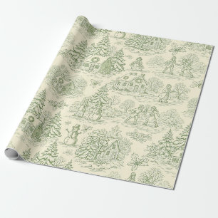 Papel De Presente Padrão Toile de Aldeia de Inverno Verde Suave