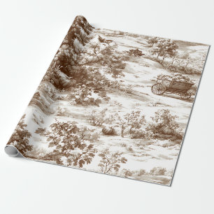Papel De Presente Padrão Toile de Colheita Sépia Vintage