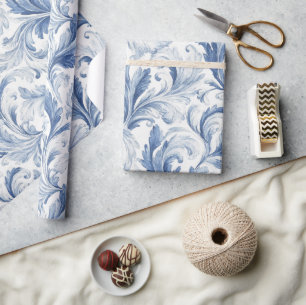 Papel De Presente Padrão Toile de País Francês Azul