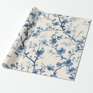 Papel De Presente Padrão Toile Floral Vintage Azul (4)