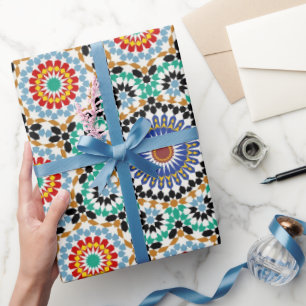 Papel De Presente Padrão Tradicional Boho Mosaico Marroquino