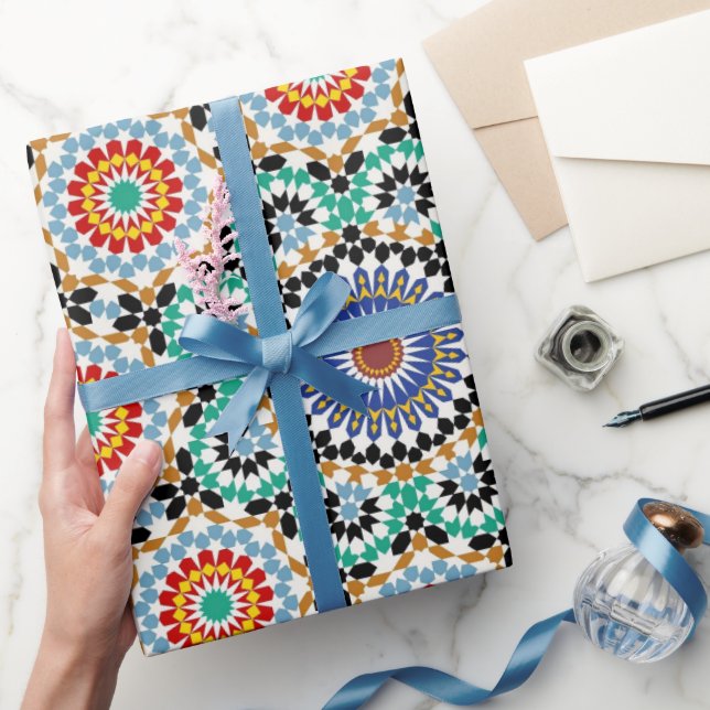 Papel De Presente Padrão Tradicional Boho Mosaico Marroquino (Presentear)