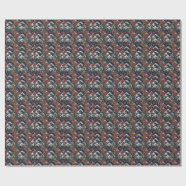 Papel De Presente Padrão Tradicional Japonês Samurai & Grande Onda