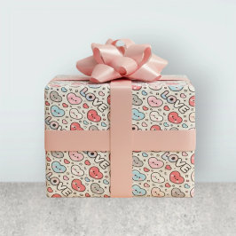 Papel De Presente Padrão Transparente de Corações Sorridentes Kawaii