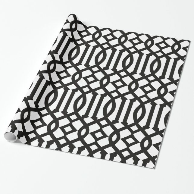 Papel De Presente Padrão Trendy Black and White Trellis (Desenrolado)