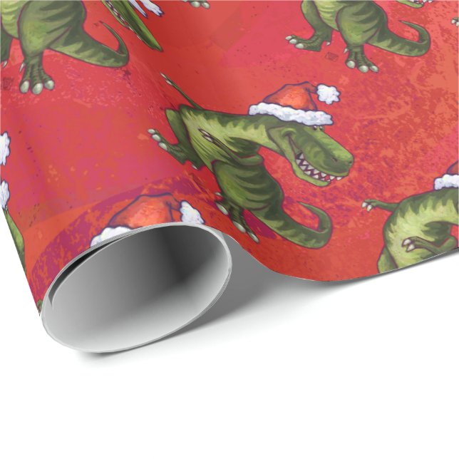 Papel De Presente Padrão TRex Dino flexível em vermelho (Ponta do rolo)