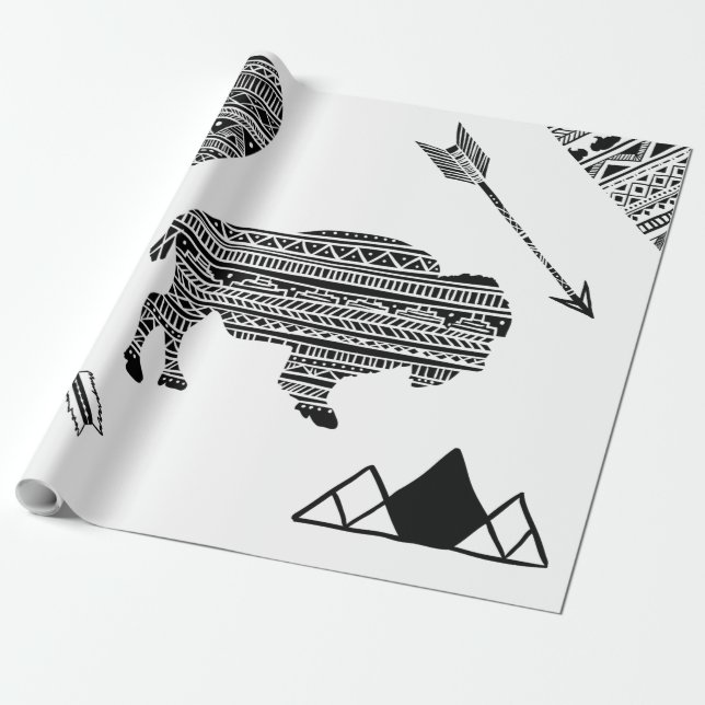 Papel De Presente Padrão tribal Boho Buffalo de papel de 60 lb (Desenrolado)