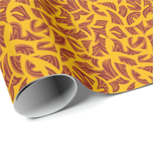 Papel De Presente Padrão Tribal Étnico Laranja Amarelo