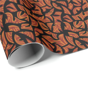 Papel De Presente Padrão Tribal Étnico Laranja Marrom Preto